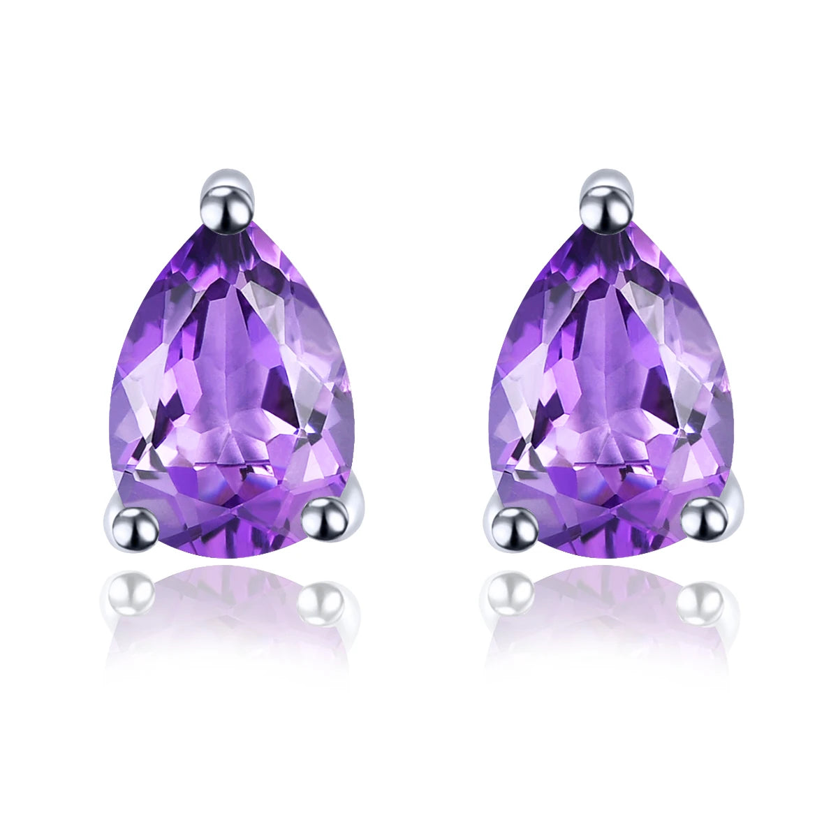Natural Amethyst Sterling Silver Stud Earring 1.2 Carats Genuine Purple Crystal Classic Simple Design S925 Fine Jewelry