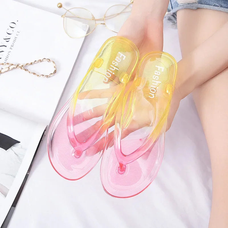 Women Summer PVC Transparent Flip Flops Clear Casual Sandals Bathing Indoor Flat With Jelly Shoe Girls Outdoor Beach Slippers