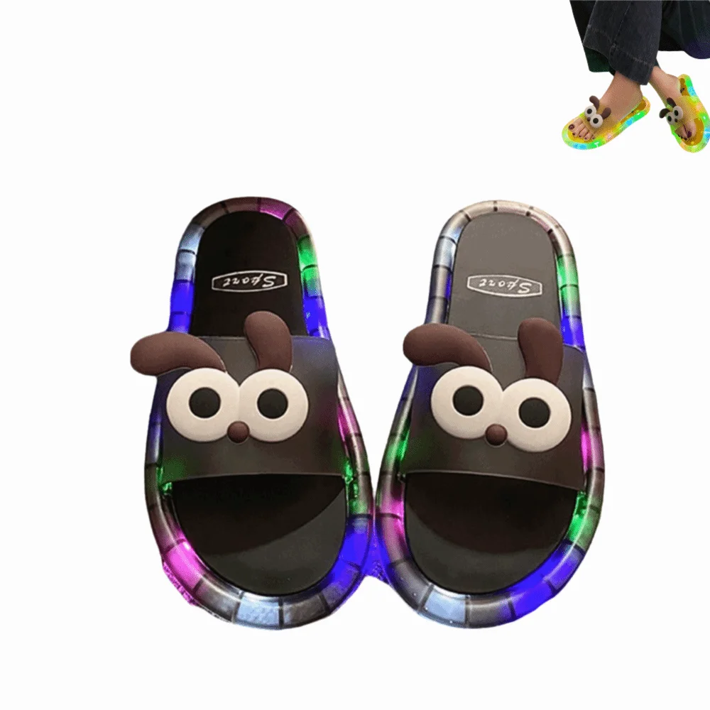 New PVC LED Light Up Slippers Non Slip Open Toe Light Up Sandals Cartoon Puppy Luminous Sandals Beach