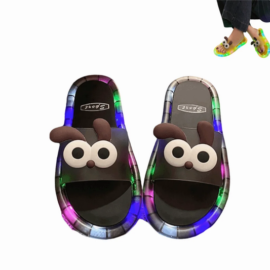 New PVC LED Light Up Slippers Non Slip Open Toe Light Up Sandals Cartoon Puppy Luminous Sandals Beach
