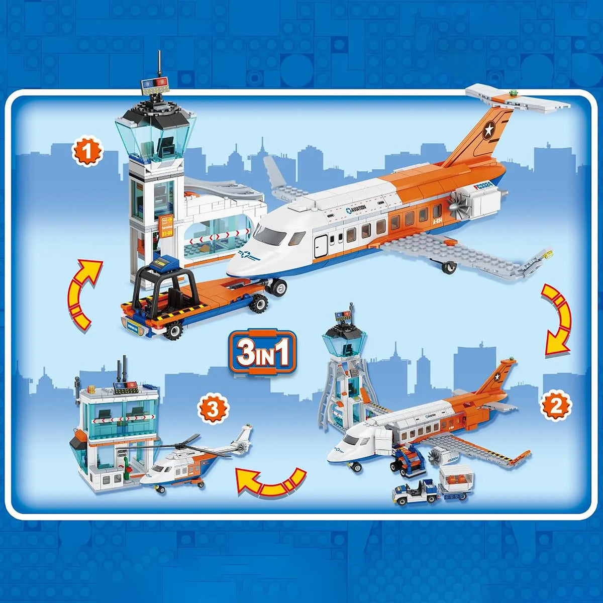 697pcs 3 in 1 City Passenger Airplane Building Block Toy STEM with Airport Staff Plane Baggage Truck Bus Bricks Toys for Kids