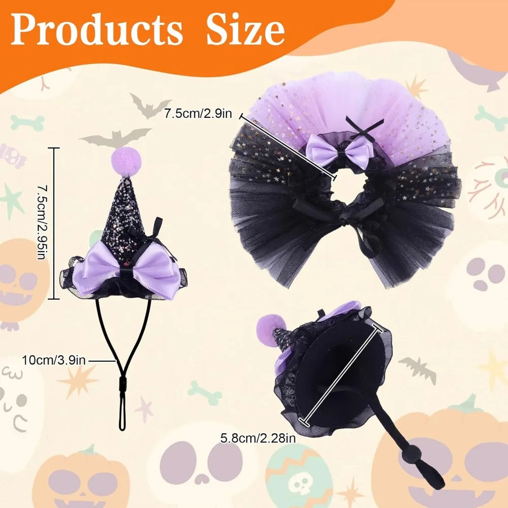 Bearded Dragon Witch Costume Set Small Pet Adjustable Hat Bow Tutu Skirt Outfits for Lizards Guinea Pigs Bunny Ferrets Halloween