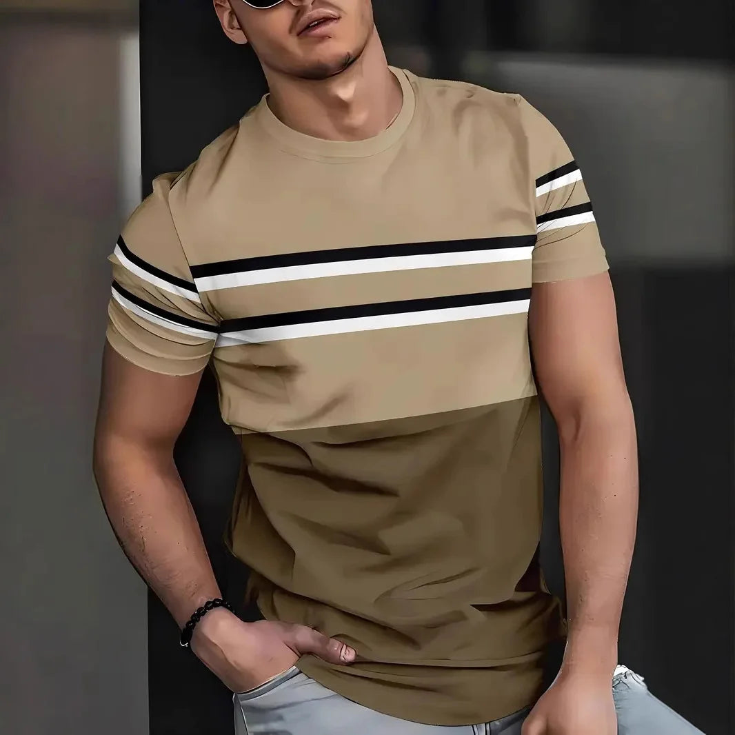 2025 Casual Striped T Shirt For Mens Short Sleeve Tops Oversized T-Shirts O-Neck Pullover Street Men's Shirts Tee Summer Apparel
