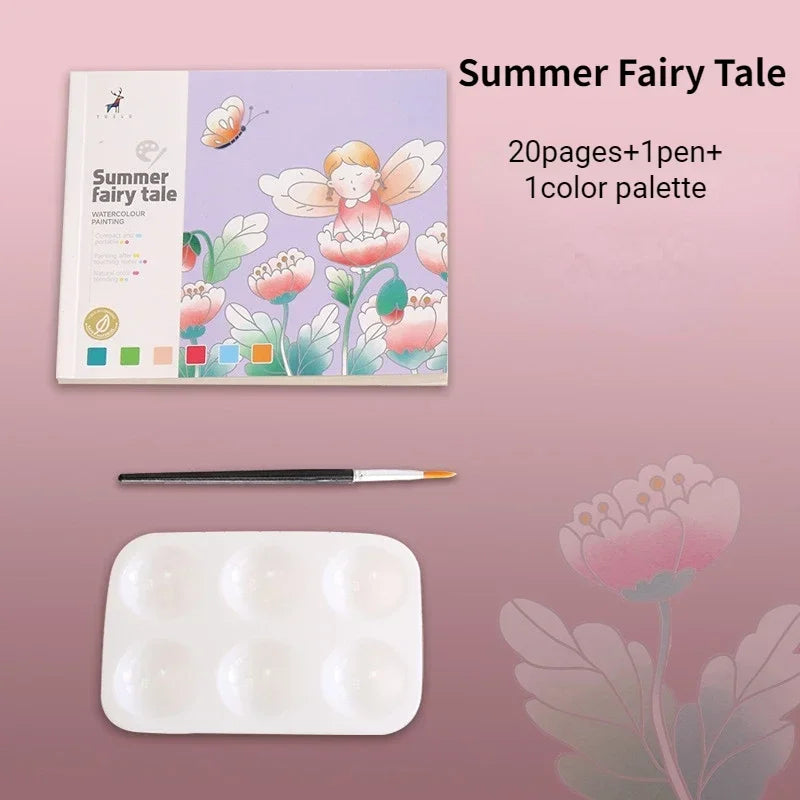 20Sheets Creative Watercolor Painting Book for Kids Fairy Tale Animal Flowers Gouache Graffiti Drawing Picture Children DIY Toys