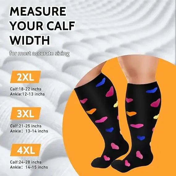 2XL-4XL Plus Size Compression Socks for Women Men 20-30 mmHg Wide Calf Extra Large Knee High Flight Sock for Circulation Support