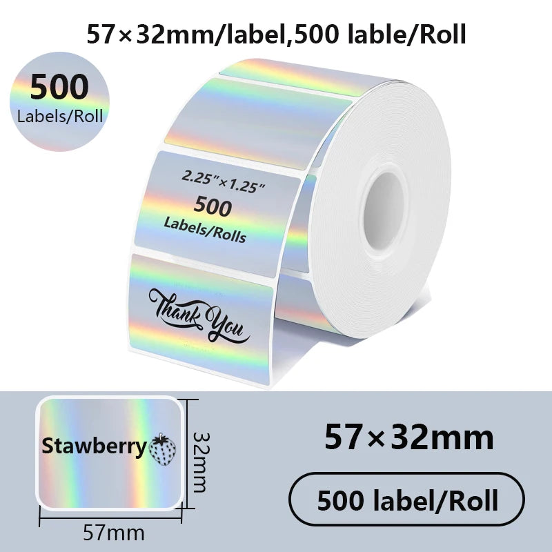 FOR Phomemo 241BT 246S D520 50mm LABEL Holographic Silver Laser Gold Gradient Thanks Card Sticker for LOGO Barcode Birthday