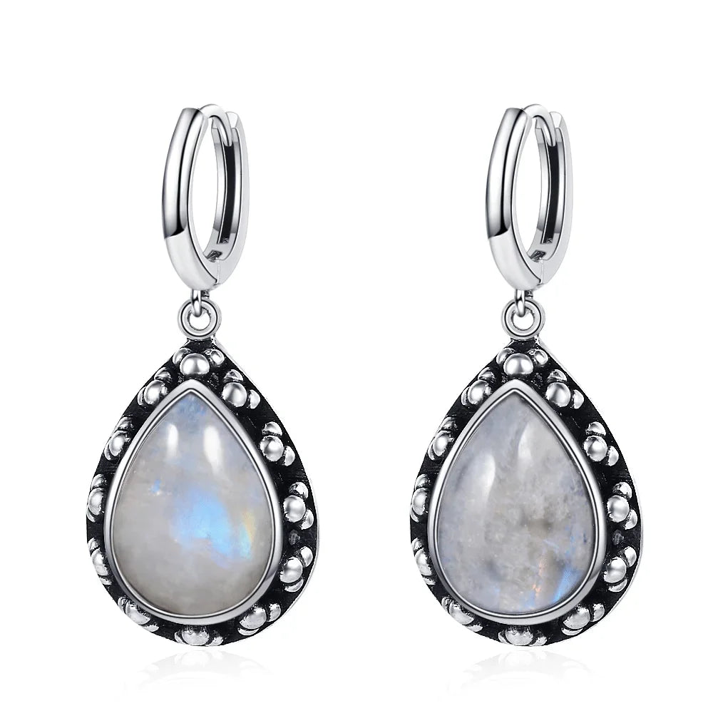 Vintage Natural Lapis Lazuli Jewelry S925 Sterling Silver Earrings for Women Moonstone Gemstone Engagement Anniversary Gift