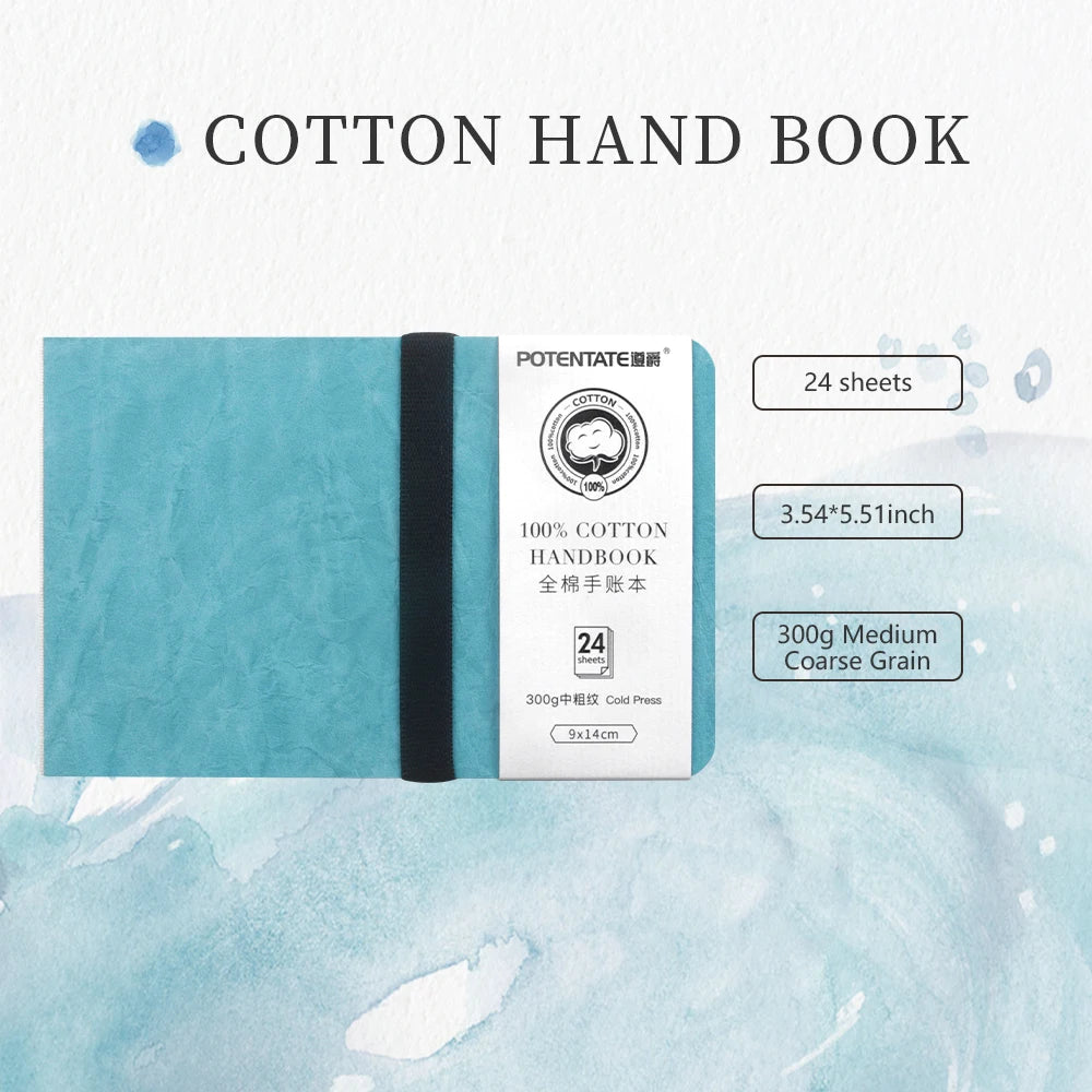 POTENTATE Blue Color Watercolor Journal Drawing Book Hand Notebook Sketch Pad 100% Cotton 300gsm Cold Press for Art Supplies