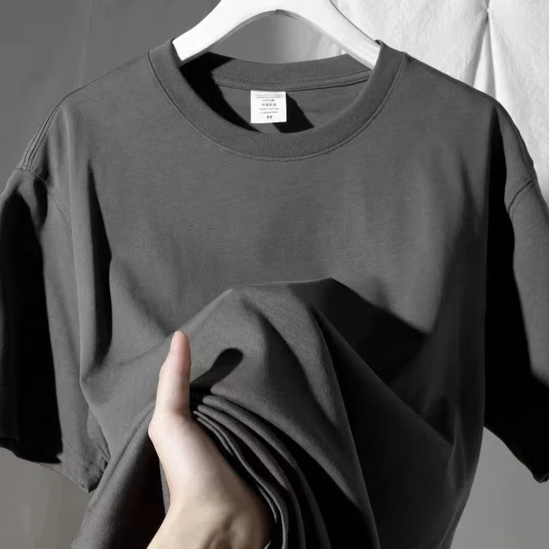 Heavyweight White Pure Cotton Short Sleeved T-shirt for Men and Women Loose Casual and Slimming Solid Color Niche Top Ins 2025