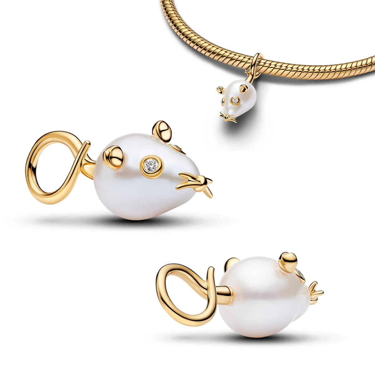 2026 S925 Silver Plated Paved Golden Ring Charm Luxury Stone Shell Nature Strength Cowboy Textured Safety Chain Fine Jewelry