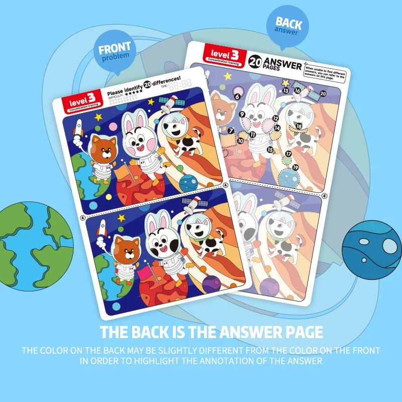 Find the Difference Game Concentration Training Set 10 Sheets/Set, Reusable Reverse Answer, Interactive Observation Skills Development Fun Educational Toys