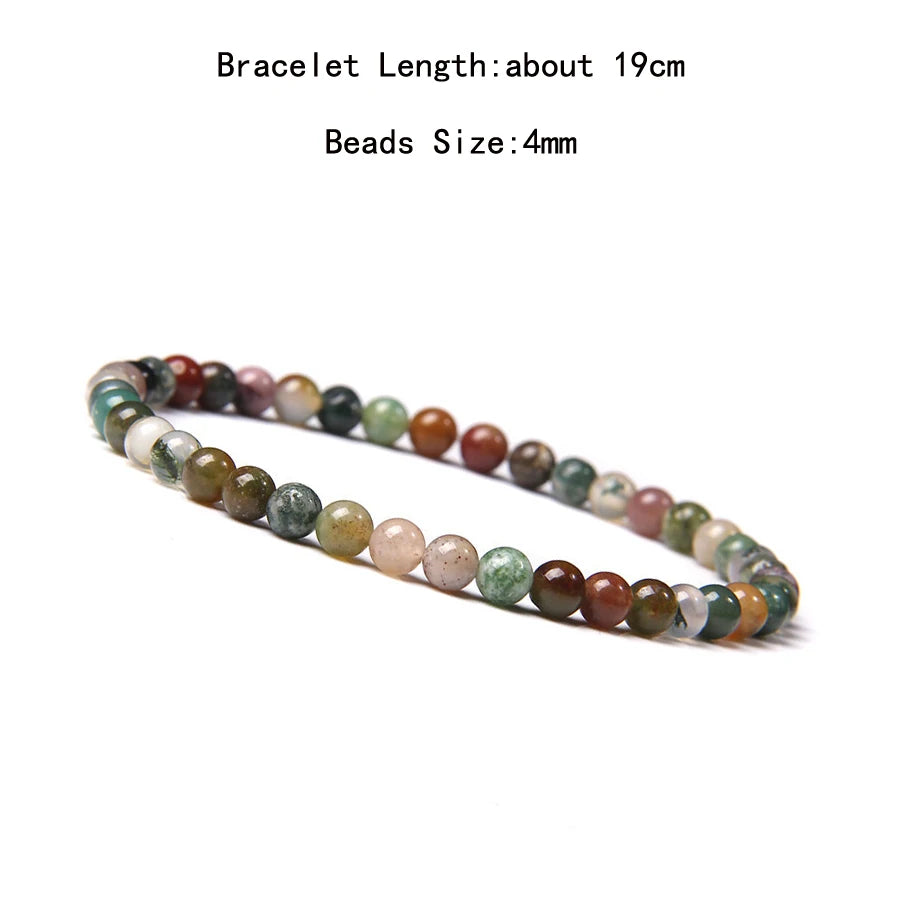 4mm Quartz Agate Bead Natural Stone Beaded Bracelet Lava Rock Tiger Eye Black Onyx Crystal Women Men Yoga Healing Chakra Jewelry