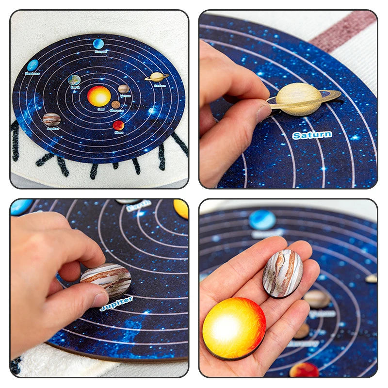 Movable Solar System Puzzle for Kids, Wooden Space Toys for Kids, Early Education Planets for Kids Preschool Learning Activities