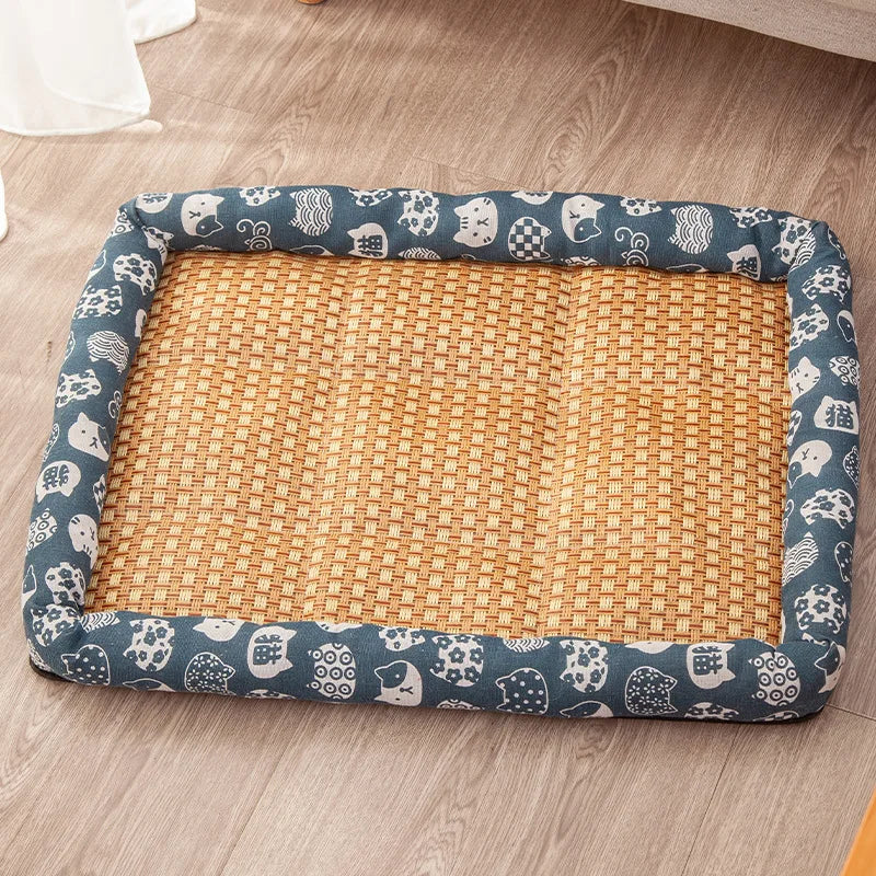 Comfortable Summer Small Cat Cooling Mat Moistureproof Medium Dog Sleeping Bed Cushion Rattan Mat Pet Puppy Accessories
