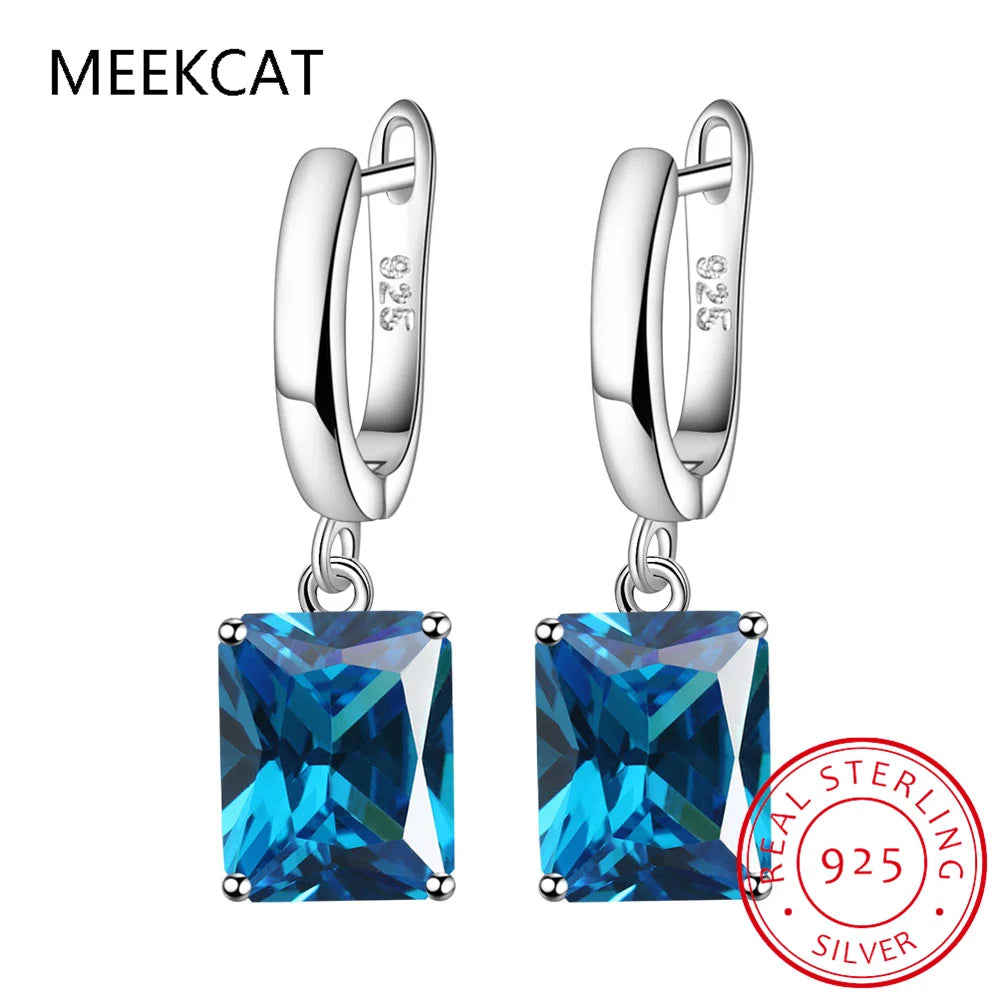 Oval Genuine Natural Blue Topaz 925 Sterling Silver Drop Earrings for Women Fashion Statement Gemstone Jewelry