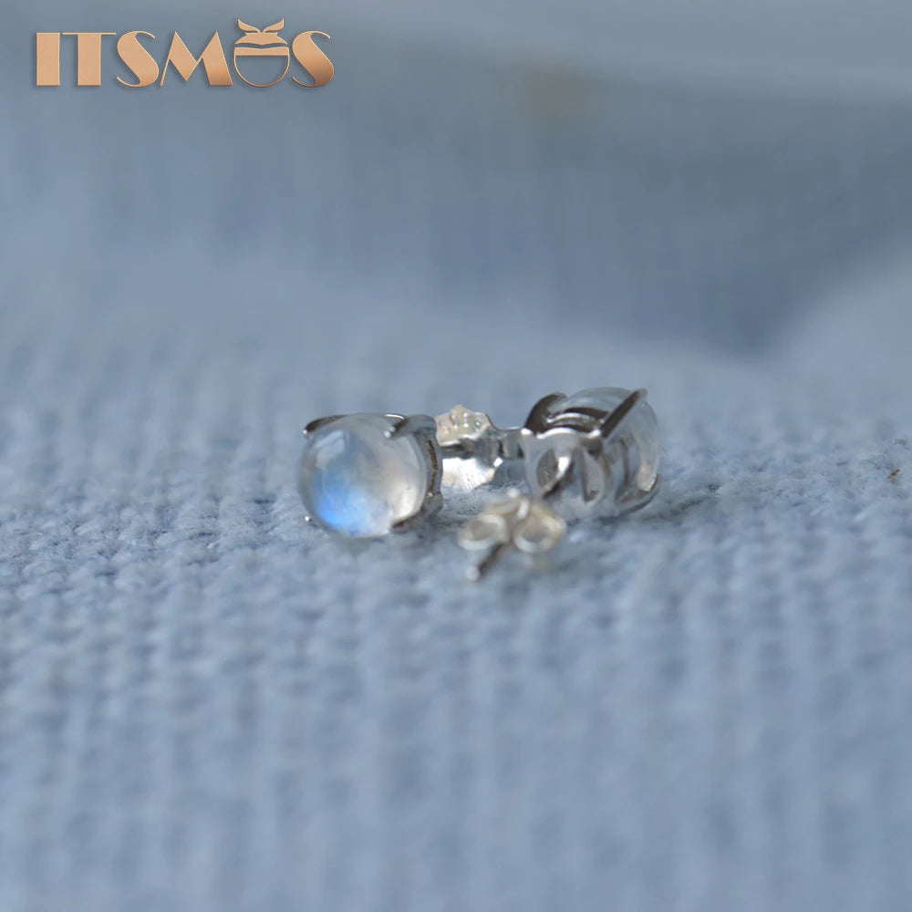 ITSMOS AAA Natural Moonstone earrings Blue Moonlight stone s925 silver studs for women romantic delicate Jewelry Gift