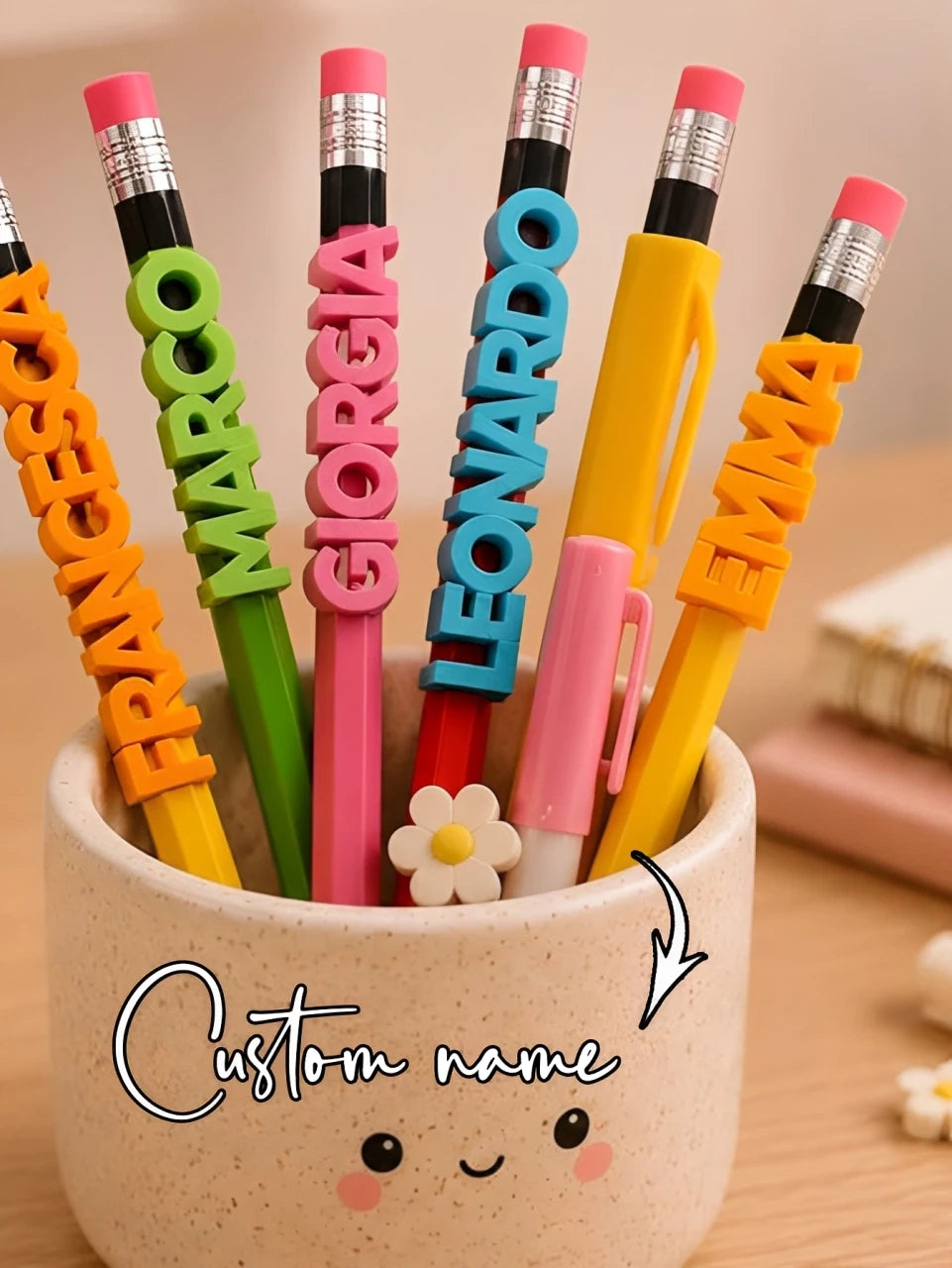 3pcs Custom Name Pencil Topper Personalized 3D Letter Pencil Clip Kids Customized Stationery Gift,Kinds Anti-lost Name Pen Decor