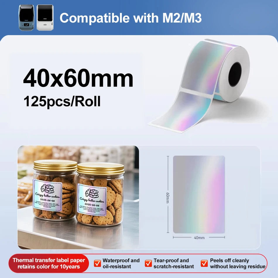 Niimbot M2/M3 Laser-color Silver/Matte Silver Labels Thermal Transfer Printing Paper Round Square Sticker for Niimbot M2 Printer