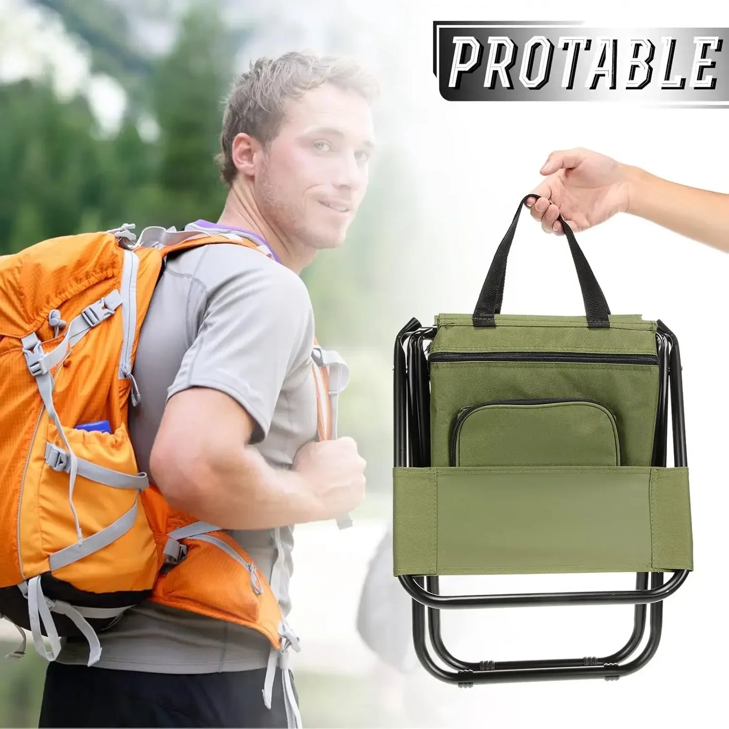 Fishing Stool Detachable Portable Folding Chair Beach Camping Chair with Cooler Bag Backrest Lightweight Outdoor Folding Chair