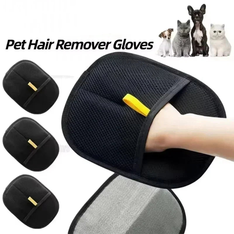 Reusable Double-Sided Pet Hair Removal Glove Anti-Static Grooming Tool for Cats Dogs Soft Brush Mitt for Furniture Carpet Cloth