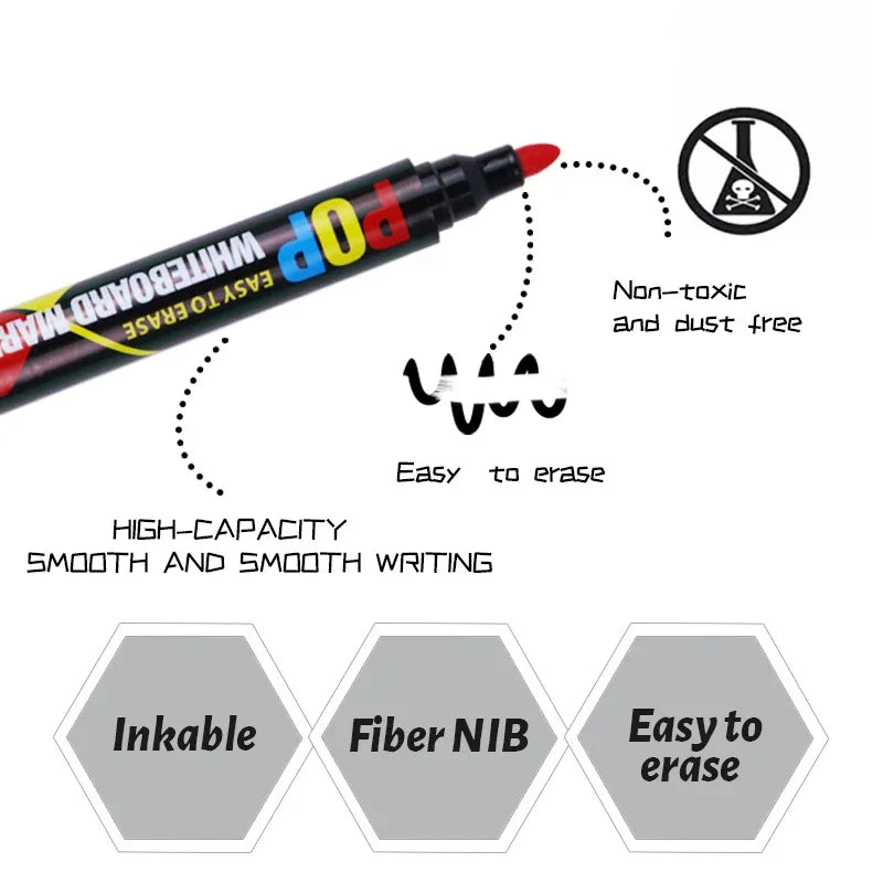 8/12 Colour POP Whiteboard Marker Set,Erasable, Refillable,Safety,Non-Toxic,High Capacity,Office,Conferencing,Educational Items