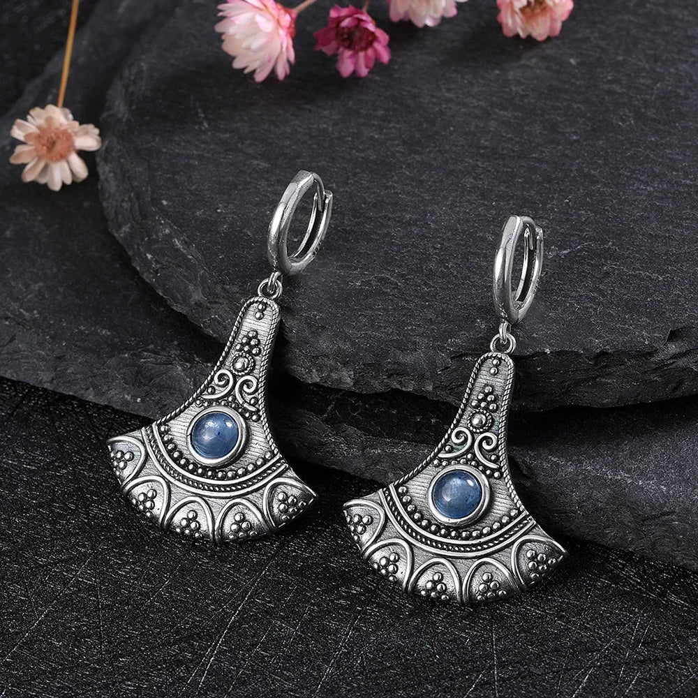 Long Pendant Natural Kyanite Earrings S925 Silver Earrings for Women Jewelry Vintage Engagement Party Anniversary Gift