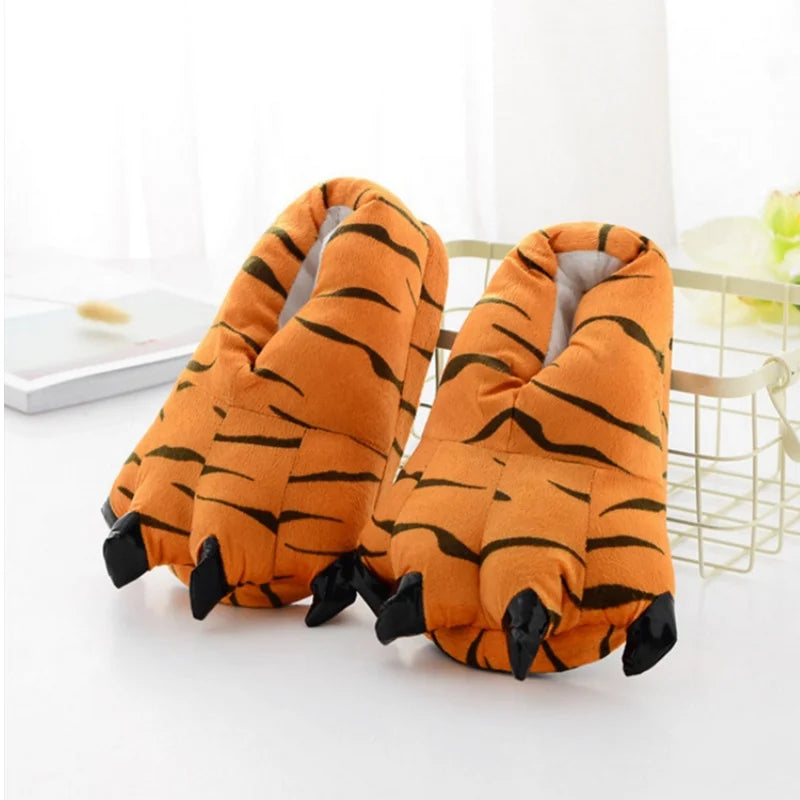 Winter Warm Soft Indoor Floor Slippers Women Men Shoes Paw Funny Animal Christmas Monster Dinosaur Claw Plush Home Random Lining