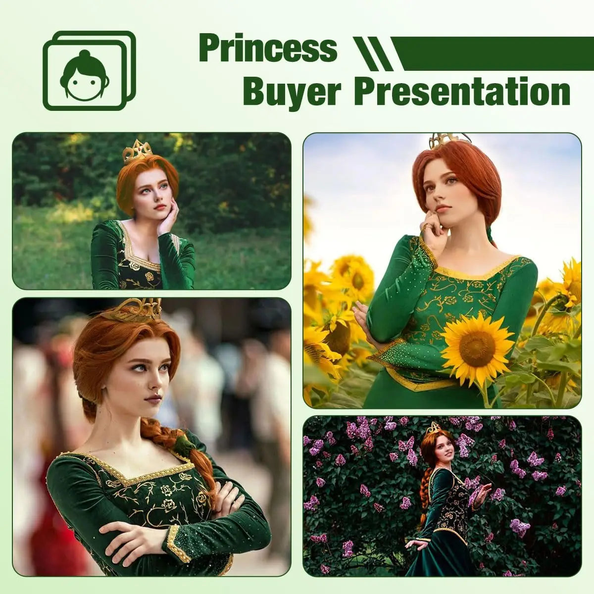 Synthetic Long Braid Reddish Brown Wig for Women, Fiona Wig Princess Red Brown Movie Wig for Halloween Costume Cosplay Party