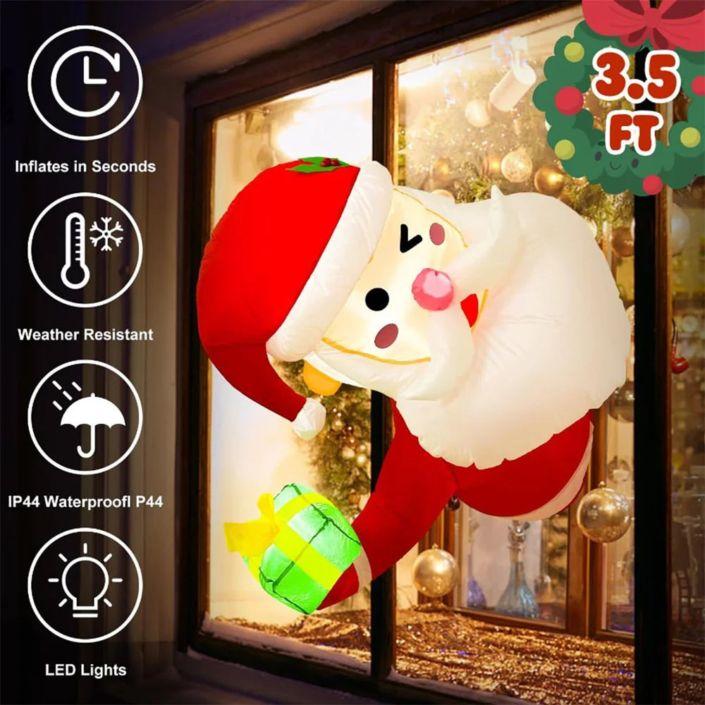 Christmas Inflatable Climbing Window Santa Claus/Sitting Elf Model with LED Lights, For Xmas Party Indoor Gift Decoration Props