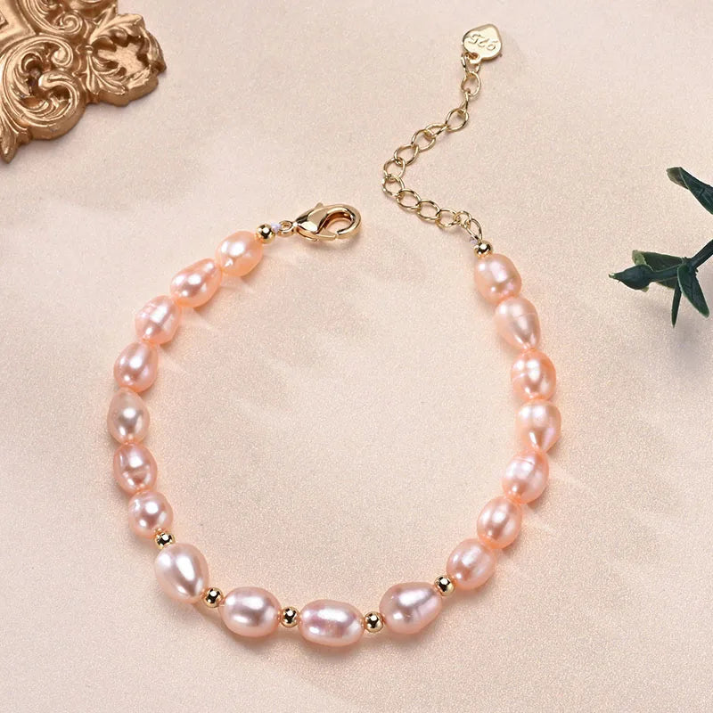 Natural Freshwater Pearls Multicolored Bracelet Golden Small Beads S925 Sterling Silver Chain Fine Jewelry Gifts for Women