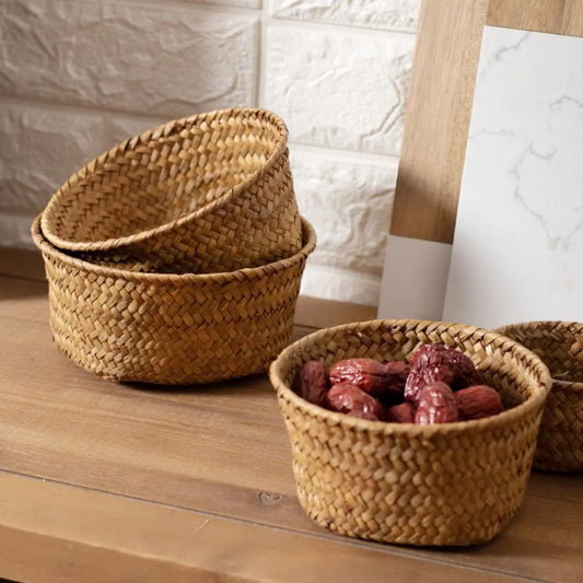 Imitation Rattan Rattan Storage Baskets Home Desktop Decoration Vegetable Fruit Kitchen Storage Basket Sundries Organizer