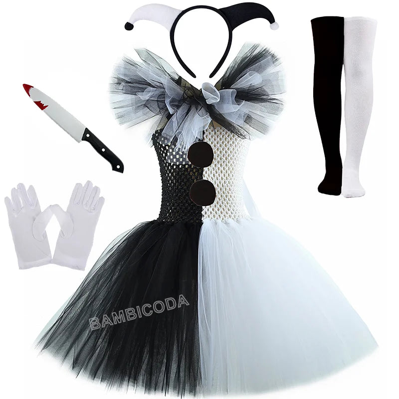 The Clown Costume Terrifier Art Girl Black White Fancy Tutu Dress Horror Joker Dress for Girls Halloween Carnival Party Costumes