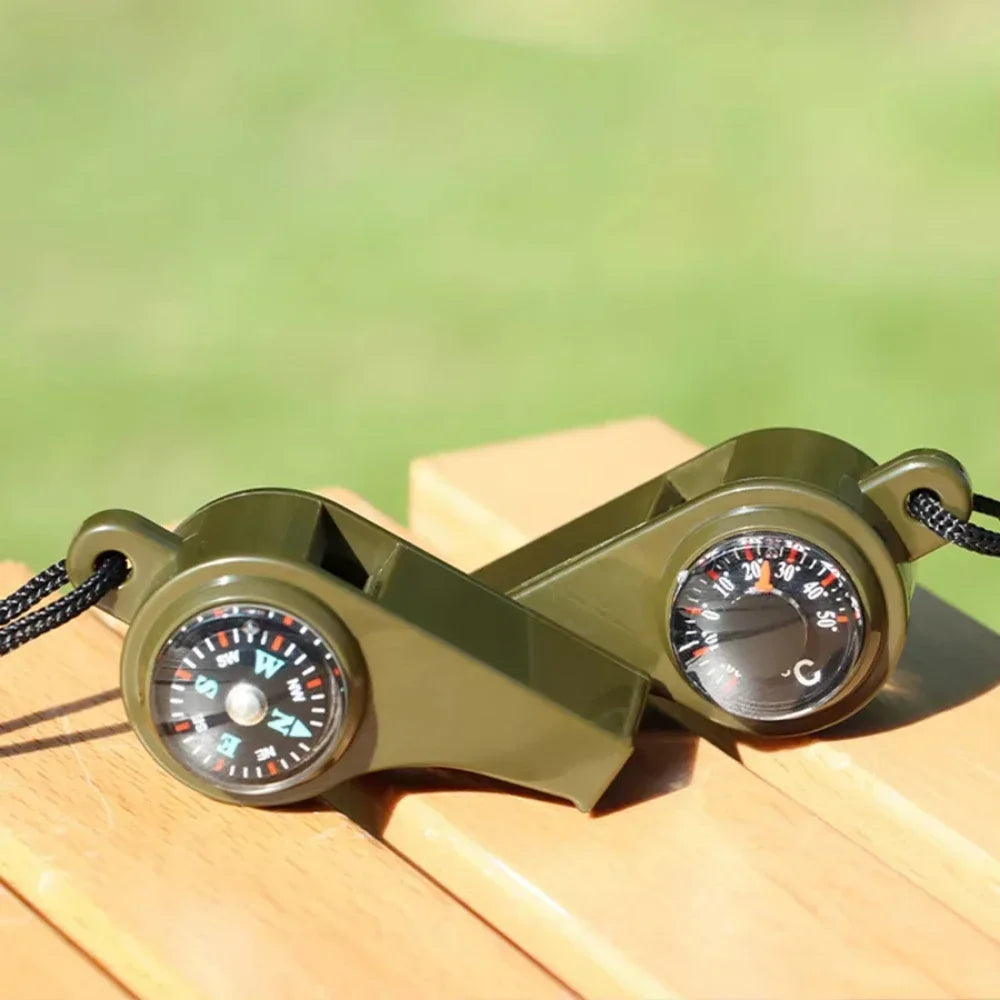 3in1 outdoor emergency whistle with compass, thermometer, outdoor whistle, convenient to carry suitable for camping and hiking