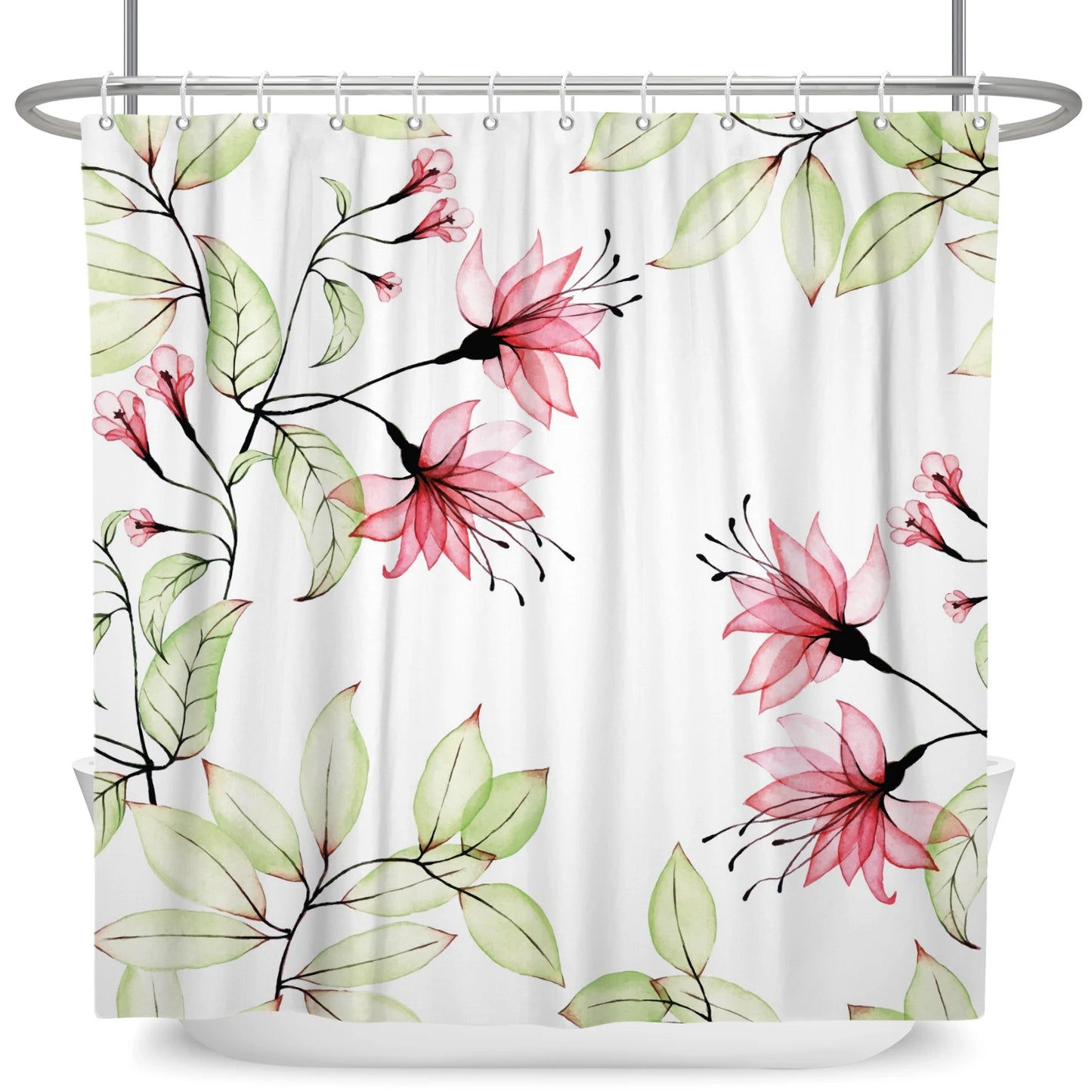 Tropical Greenery Leaf Shower Curtain Tulip Bathroom Curtain Romantic Refreshing Curtain Polyester Waterproof Bathroom Shower
