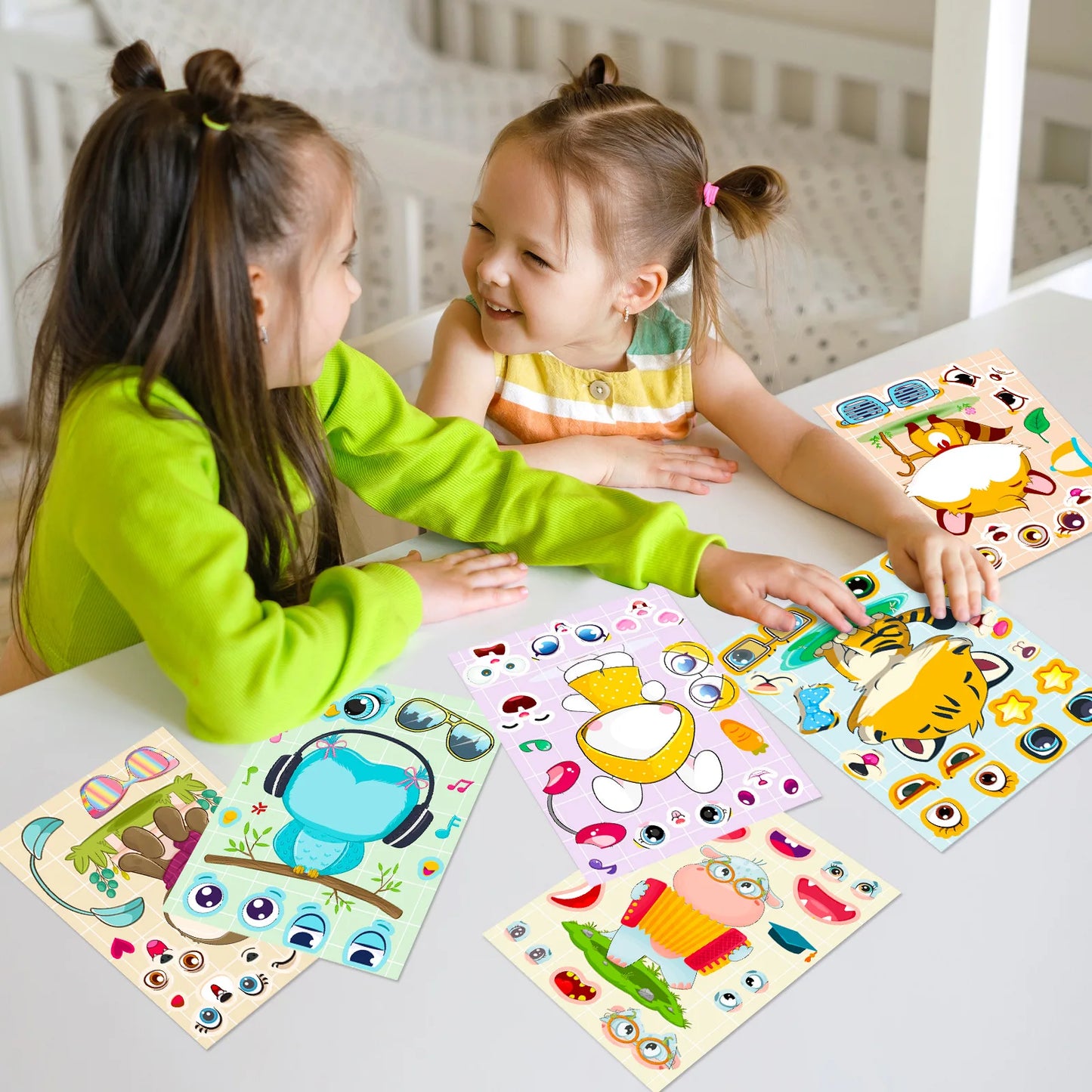 6 Sheets Cartoon Animal Face Mix and Match Stickers, Kids DIY Educational Puzzle Craft Toys