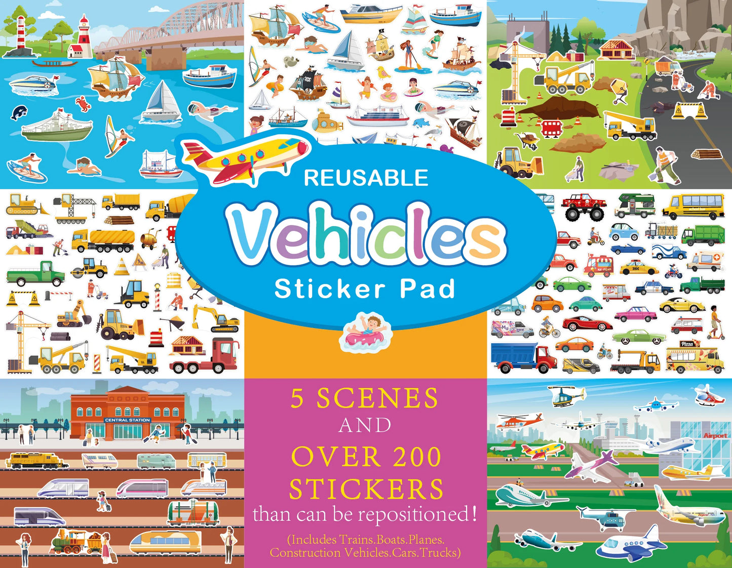 Over 200Pcs Children Scenes Stickers Reusable DIY Puzzle Montessori Material Busy Book Education Learning Toys For Kids Gifts