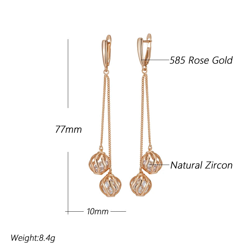 Kinel Hot Trend Long Tassel Dangle Earrings For Women Fashion 585 Rose Gold Color Natural Zircon Fine Daily Jewelry Crystal Gift
