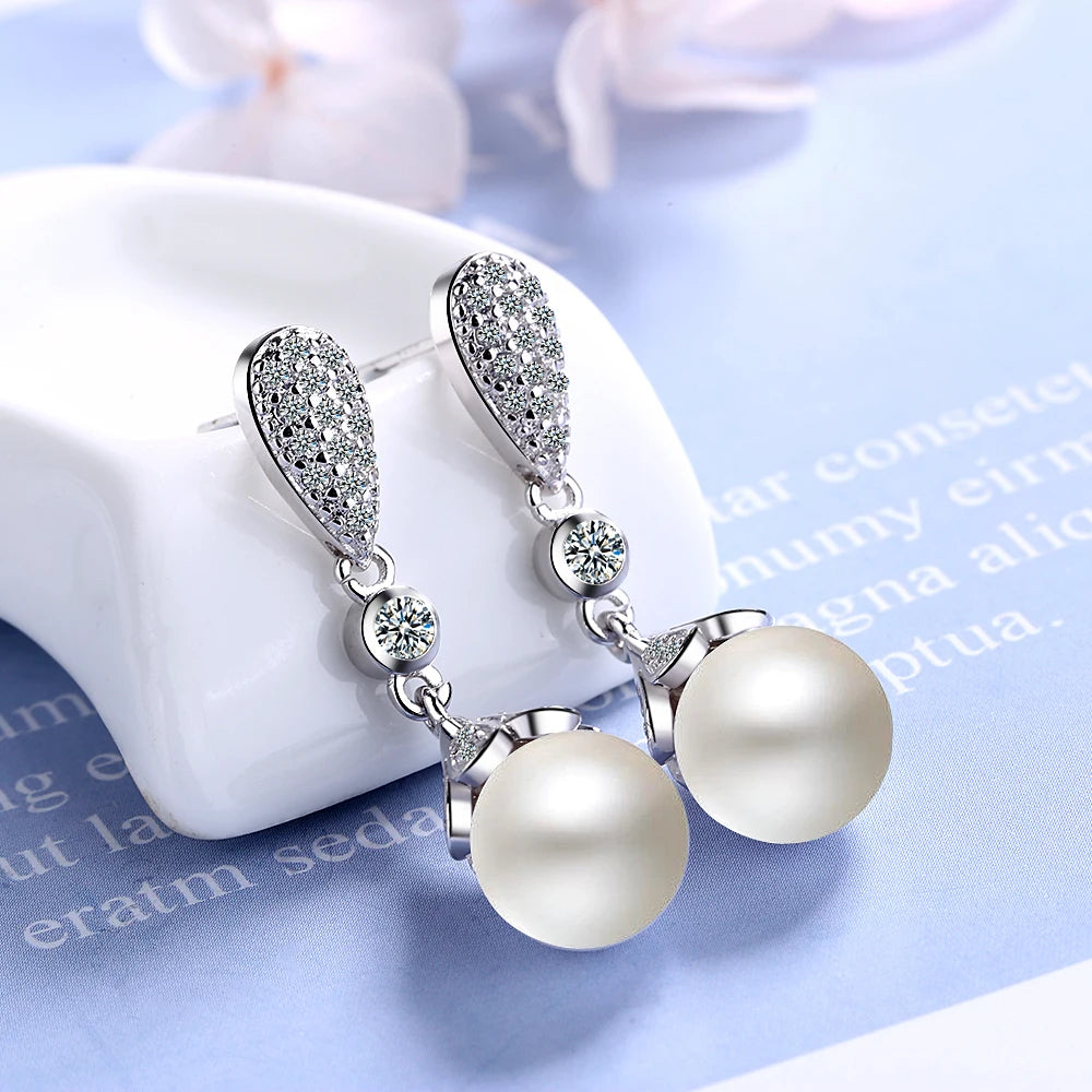 925 Sterling Silver Pearl Jewelry Natural Freshwater Pearl Drop Earrings For Women Silver Wedding Dangle Earring