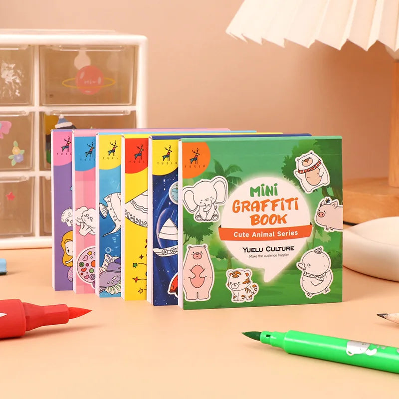 50Sheets/Pcs Mini Graffiti Notebook for Kids Cartoon Ocean Animal Food Party Space Color Filling Books Children Drawing Picture