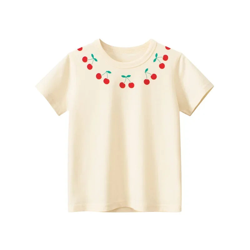 2-8T Heart Print Girls T Shirt Summer Toddler Kid Baby Clothes Short Sleeve Cotton Tshirt Childrens Cute Tee Top Infant Outfit