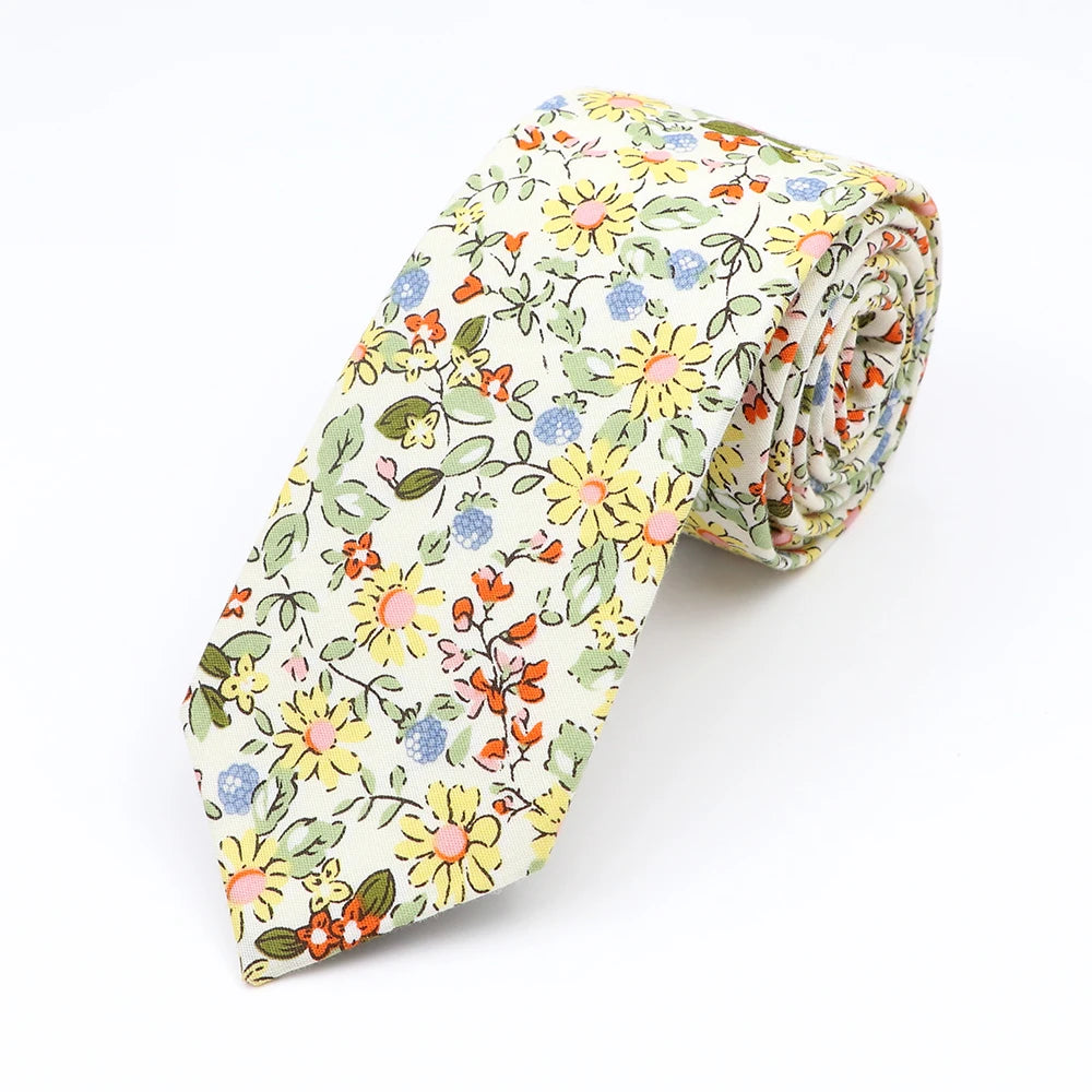 New Floral Elegant Tie For Men Women 100% Cotton Beautiful Flower Paisley Necktie Narrow Skinny Cravat Wedding Casual Corbatas