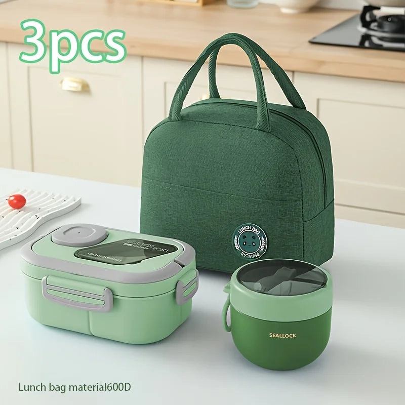 3pcs Portable Lunch Set Including Insulated Bag Bento Box & Breakfast Cup Travel Tableware Containers Meal Snack Food Containers