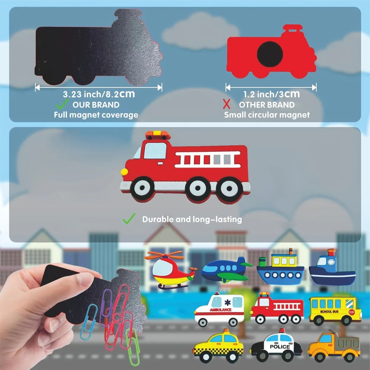 Fridge Magnets for Kids | Car, Ship, Plane & Vehicle Transportation Themed | Educational Learning Magnets, Whiteboard Toy & Gif