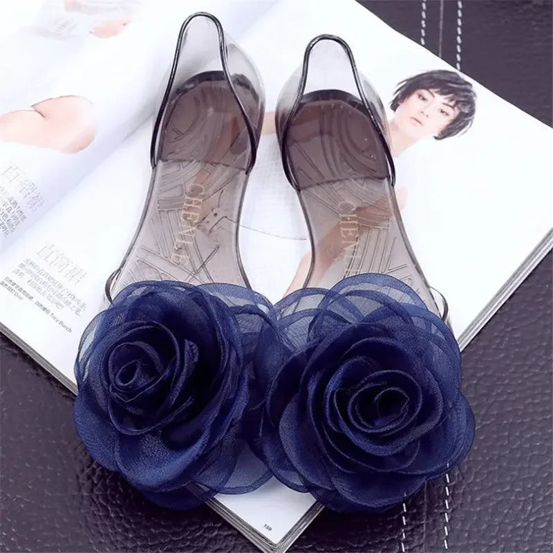 No Heel Beach Transparent Summer 2025 Jelly Sandals for Women Footwear Outdoor Bow Ladies Shoes Flat Rubber Crystal F Shoe Korea