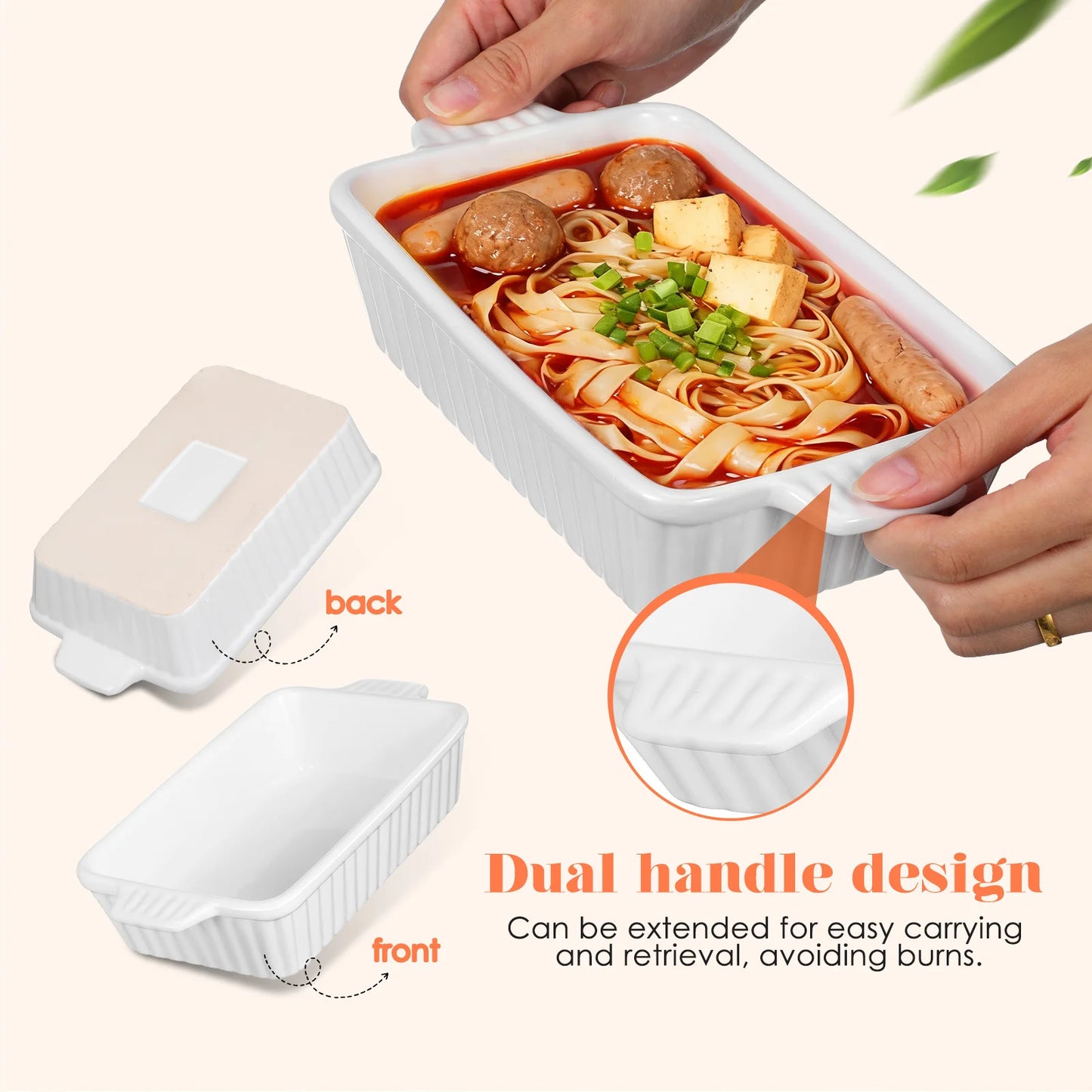 Double Handle Ceramic Baking Tray Heat Resistant for Roast Meat Chicken Pie Storage Salad Bowl Home Kitchen Bakeware Cooking