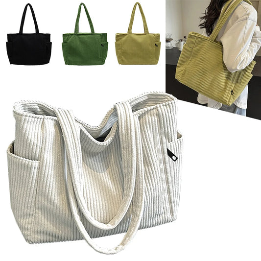 Trendy Multi-color Corduroy Tote Bag for Women Daily Use Shopping Stylish Spacious Lightweight Casual Fashion Shoulder Bag