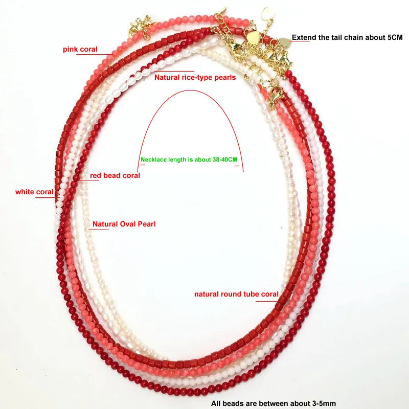 Simple 4MM natural Pearl coral Chain Choker Necklace For Women Wedding Love Gift Necklace Fashion Jewelry Wholesale