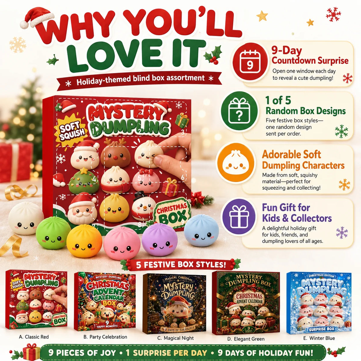 Christmas Squishy Dumpling Advent Calendar – 24-Day Blind Box Fidget Set