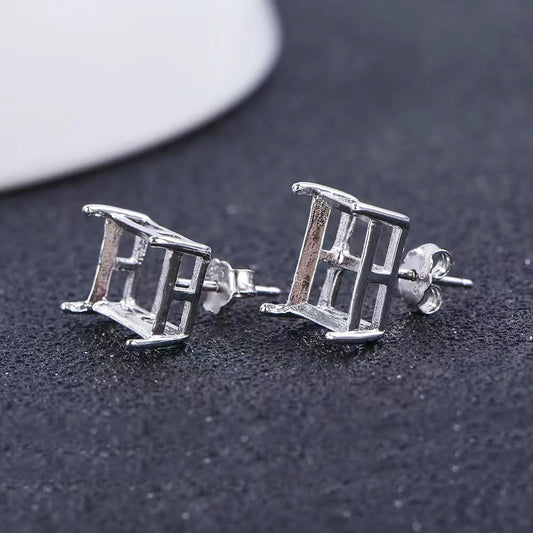 Multi-size Simple Four-Prong Rectangular Earring Settings, Minimalist Style Earring Base Frames, S925 Sterling Silver Material