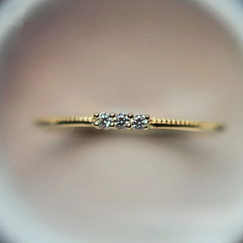  S925 Sterling Silver Plated 14K Gold Sparkling Three Zircon Rings for Women Exquisite Wedding Party Jewelry Accessories